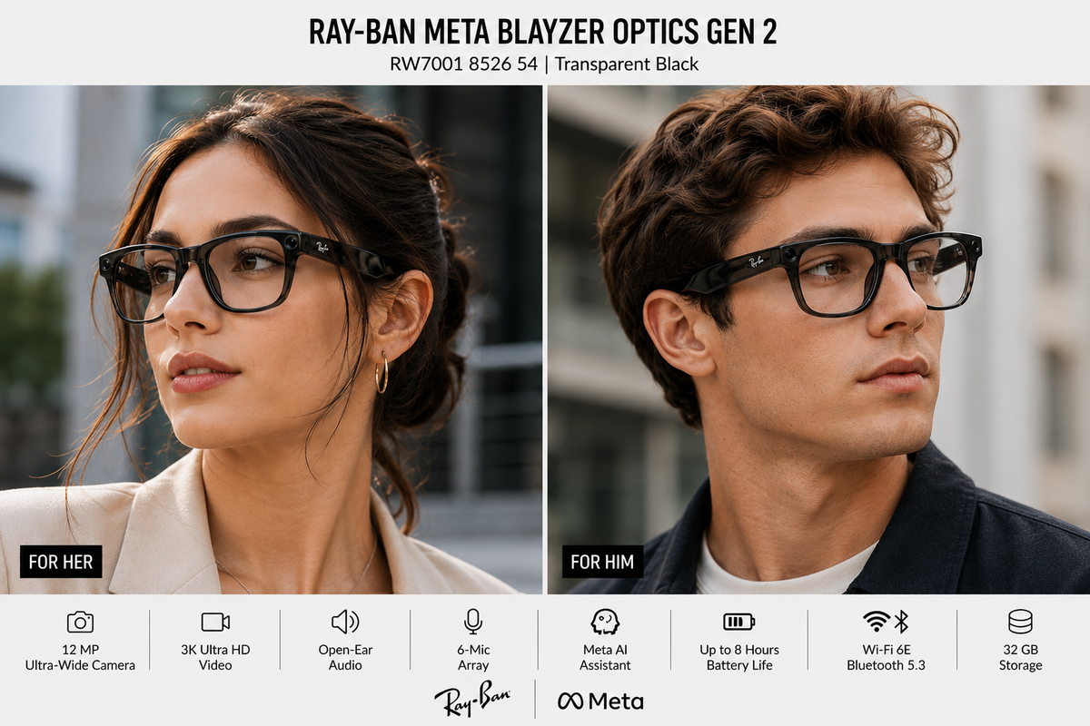 Ray-Ban Meta Blayzer Optics Gen 2  shiny transparent-black rectangular frame (0RW7001852654)
