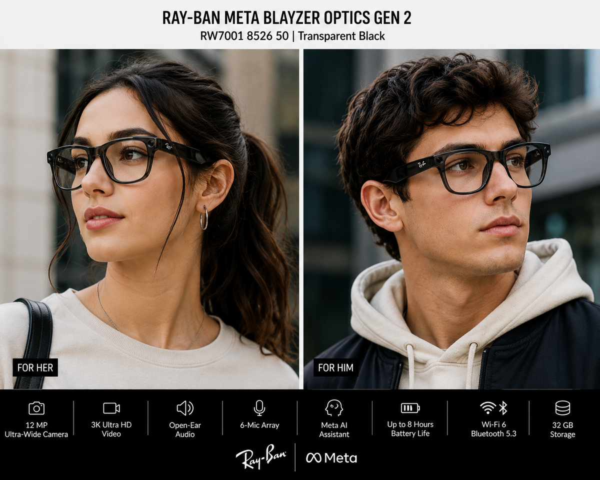 Ray-Ban Meta Blayzer Optics Gen 2 – RW7001 8526 50, in Transparent Black (0RW7001852650)